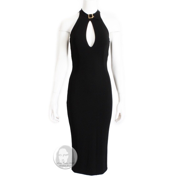 Dolce & Gabbana Dress Black Jersey Buckle Collar Keyhole Chest Wiggle Bodycon - Picture 1 of 9